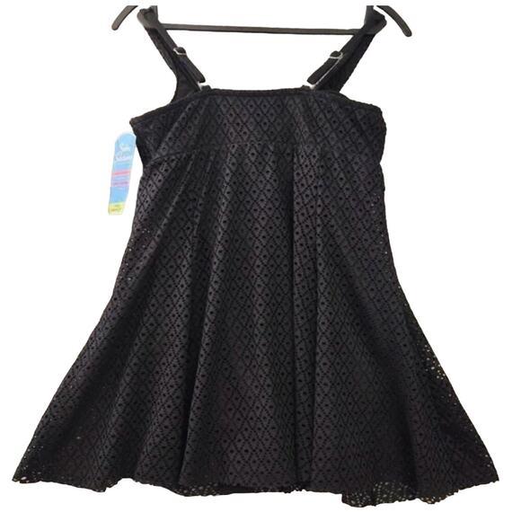Swim Solutions Crochet Bow Front Black Swim Dress Size 8 New with tags - Picture 5 of 5